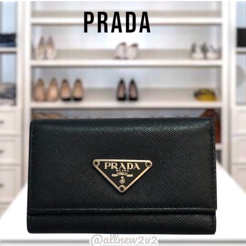 Prada Black Key Case with Silver Logo includes Gift Box